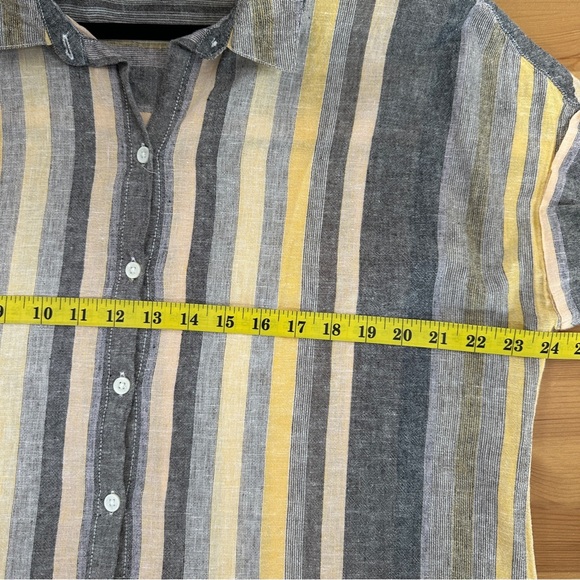 Beachlunchlounge | Linen Blend Striped Button Down Short Sleeve Shirt Size L - Picture 6 of 7